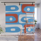Mid Century Modern Piquet Abstract Pattern Blue Red White Wall Mural Gallery Image 1