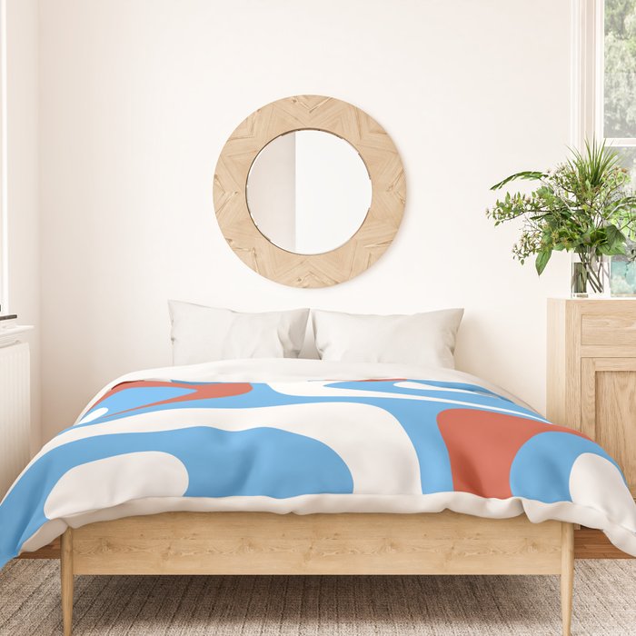 Mid Century Modern Piquet Abstract Pattern Blue Red White Duvet Cover Gallery Image 3