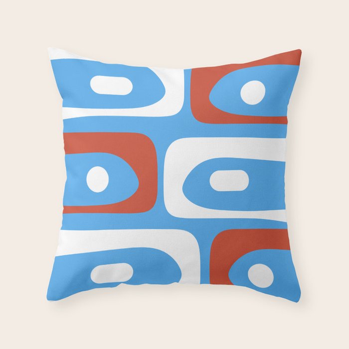 Mid Century Modern Piquet Abstract Pattern Blue Red White Throw Pillow Gallery Image 6