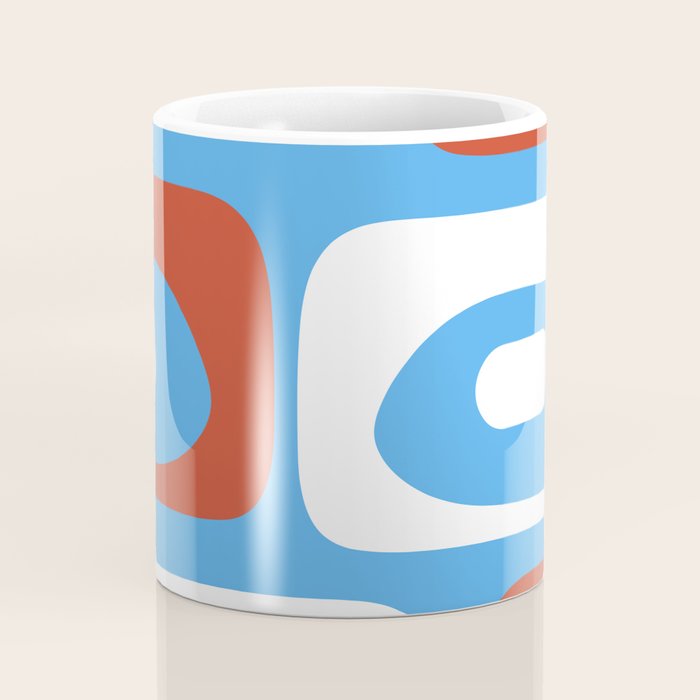 Mid Century Modern Piquet Abstract Pattern Blue Red White Coffee Mug Gallery Image 4