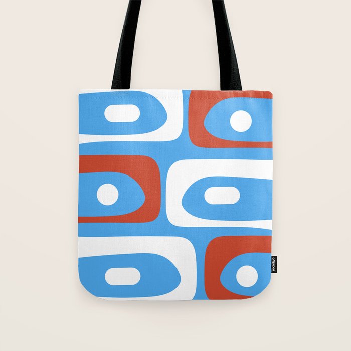 Mid Century Modern Piquet Abstract Pattern Blue Red White Tote Bag Gallery Image 1