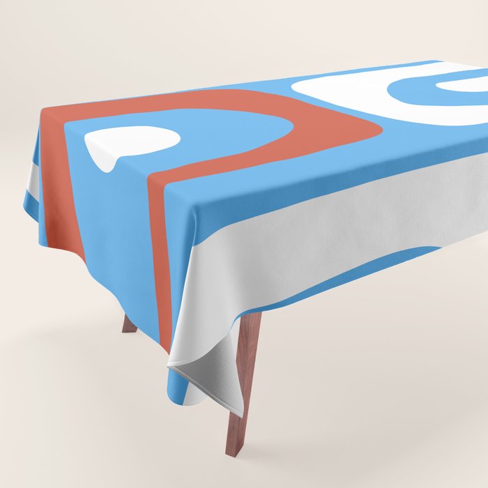 Mid Century Modern Piquet Abstract Pattern Blue Red White Tablecloth Gallery Image 1