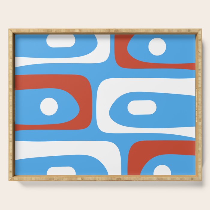 Mid Century Modern Piquet Abstract Pattern Blue Red White Serving Tray Gallery Image 1