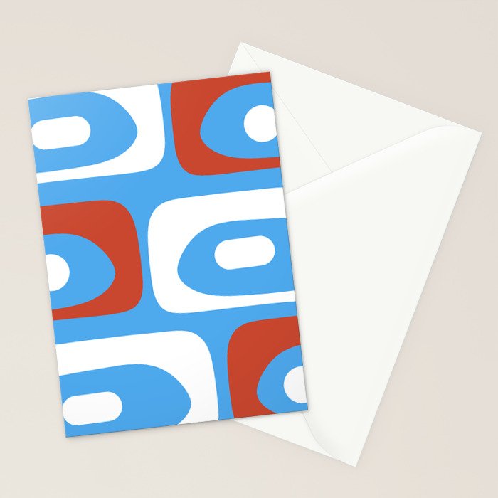 Mid Century Modern Piquet Abstract Pattern Blue Red White Stationery Card Gallery Image 2