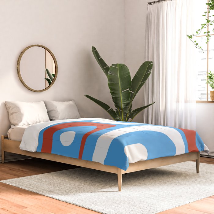 Mid Century Modern Piquet Abstract Pattern Blue Red White Comforter Gallery Image 2