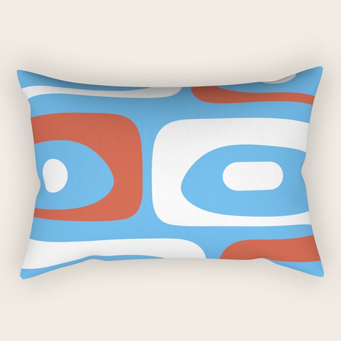 Mid Century Modern Piquet Abstract Pattern Blue Red White Rectangular Pillow Gallery Image 2