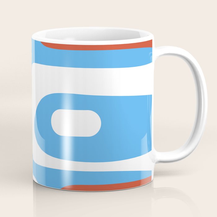 Mid Century Modern Piquet Abstract Pattern Blue Red White Coffee Mug Gallery Image 1