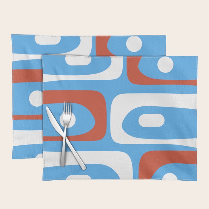 Mid Century Modern Piquet Abstract Pattern Blue Red White Placemat Gallery Image 1