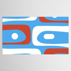 Mid Century Modern Piquet Abstract Pattern Blue Red White Tablecloth Gallery Image 2
