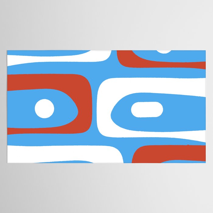Mid Century Modern Piquet Abstract Pattern Blue Red White Tablecloth Gallery Image 2