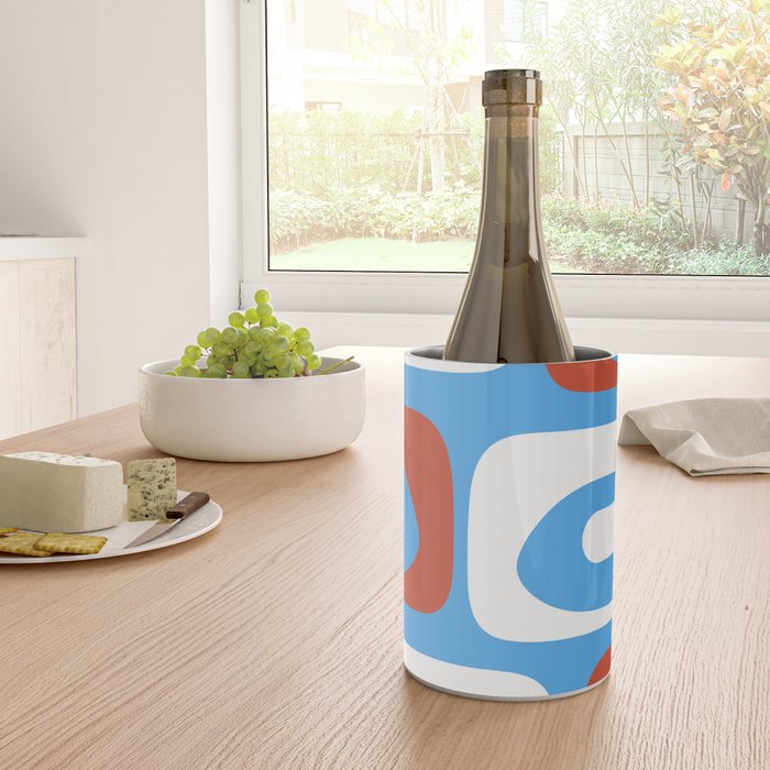 Mid Century Modern Piquet Abstract Pattern Blue Red White Wine Chiller Gallery Image 4