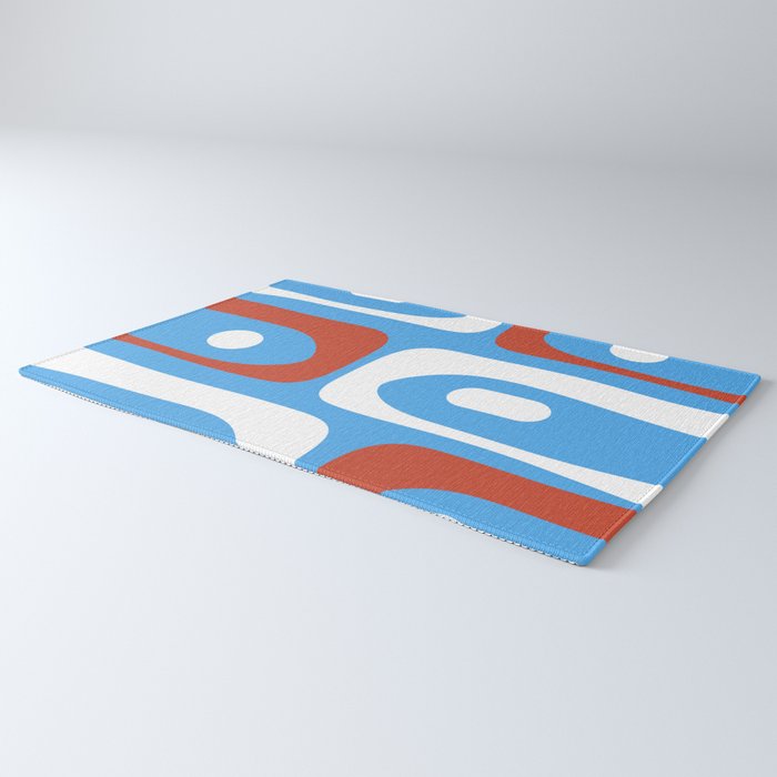Mid Century Modern Piquet Abstract Pattern Blue Red White Rug Gallery Image 3