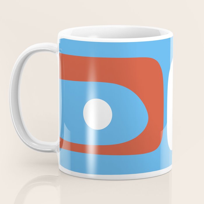 Mid Century Modern Piquet Abstract Pattern Blue Red White Coffee Mug Gallery Image 3