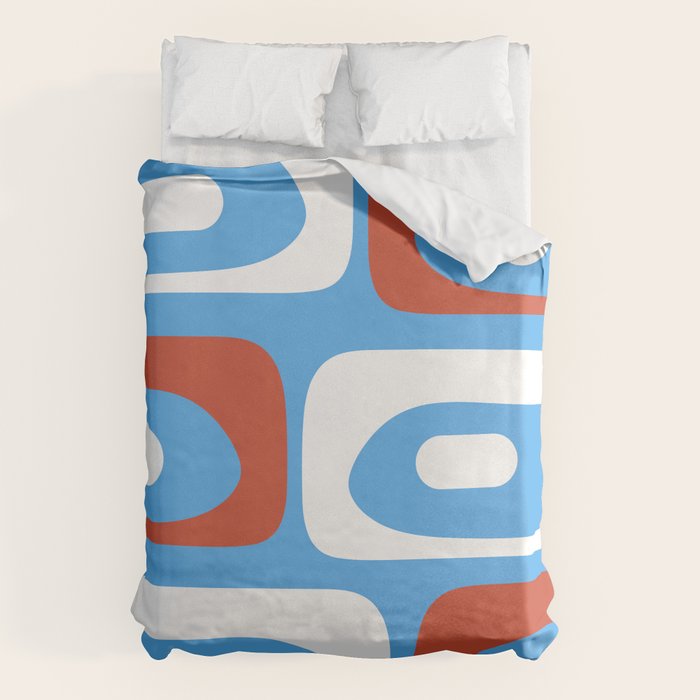 Mid Century Modern Piquet Abstract Pattern Blue Red White Duvet Cover Gallery Image 1