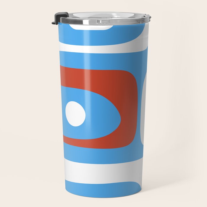 Mid Century Modern Piquet Abstract Pattern Blue Red White Travel Mug Gallery Image 3