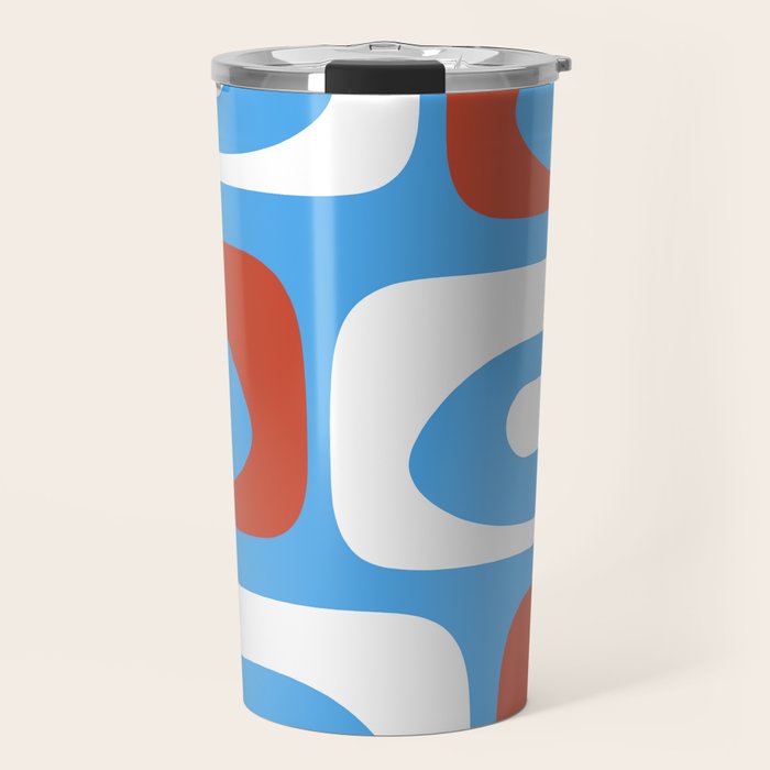 Mid Century Modern Piquet Abstract Pattern Blue Red White Travel Mug Gallery Image 1
