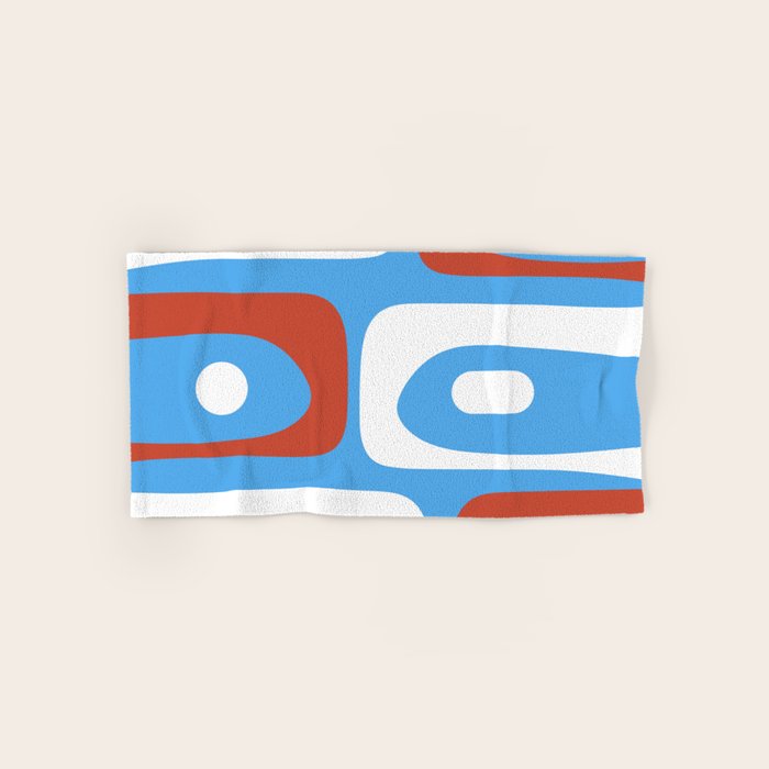 Mid Century Modern Piquet Abstract Pattern Blue Red White Bath Towel Gallery Image 1