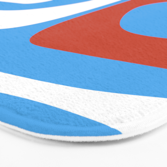 Mid Century Modern Piquet Abstract Pattern Blue Red White Bath Mat Gallery Image 3