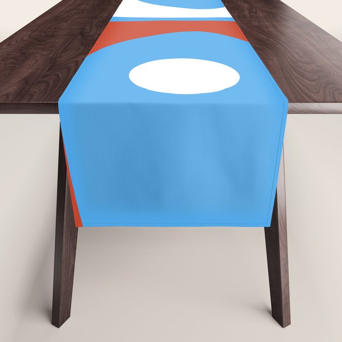 Mid Century Modern Piquet Abstract Pattern Blue Red White Table Runner Gallery Image 1