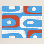 Mid Century Modern Piquet Abstract Pattern Blue Red White Jigsaw Puzzle Gallery Image 1
