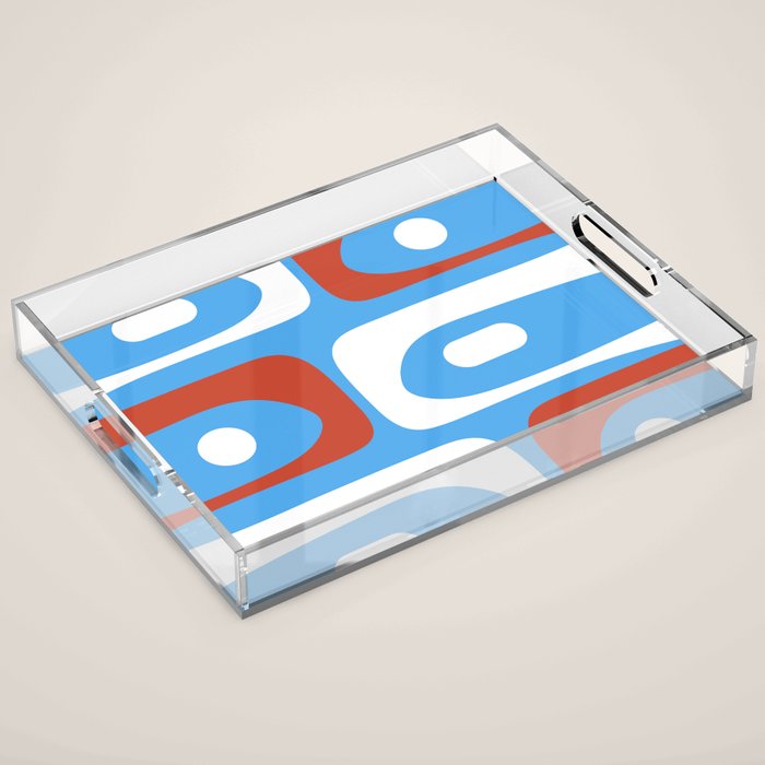 Mid Century Modern Piquet Abstract Pattern Blue Red White Acrylic Tray Gallery Image 1