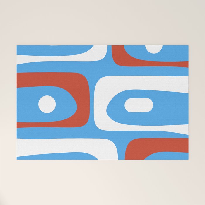 Mid Century Modern Piquet Abstract Pattern Blue Red White Welcome Mat Gallery Image 1
