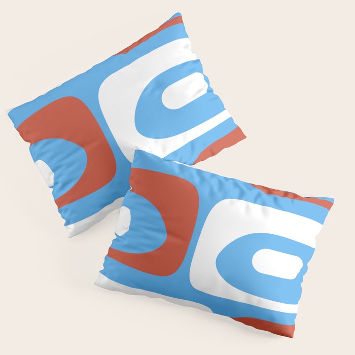 Mid Century Modern Piquet Abstract Pattern Blue Red White Pillow Sham Gallery Image 3