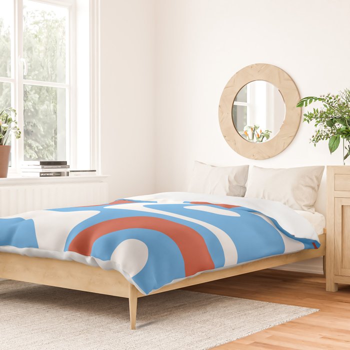 Mid Century Modern Piquet Abstract Pattern Blue Red White Duvet Cover Gallery Image 2