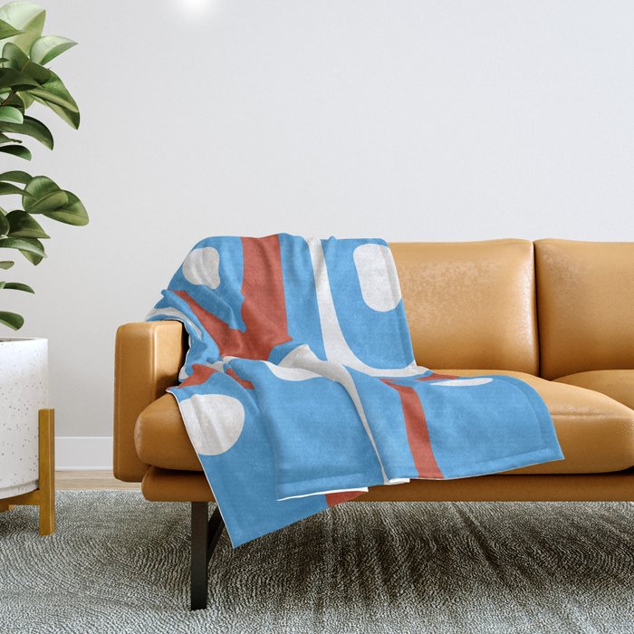 Mid Century Modern Piquet Abstract Pattern Blue Red White Throw Blanket Gallery Image 1