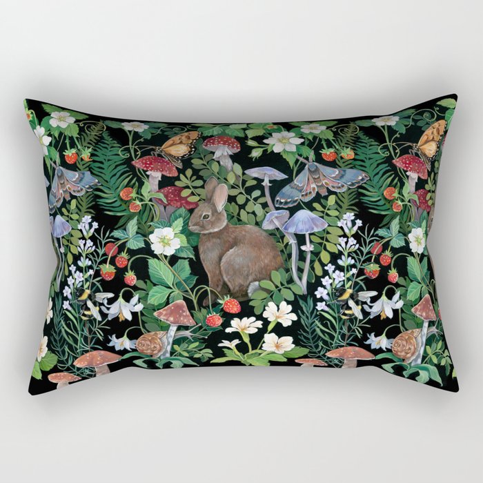 Rabbit and Strawberry Garden Rectangular Pillow Gallery Image 1
