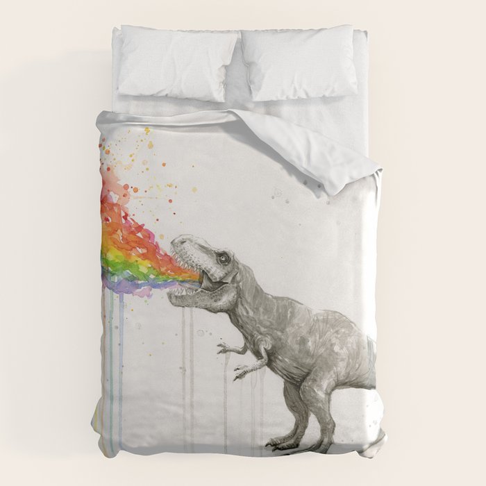 T-Rex Dinosaur Rainbow Puke Taste the Rainbow Watercolor Duvet Cover Gallery Image 6
