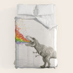 T-Rex Dinosaur Rainbow Puke Taste the Rainbow Watercolor Duvet Cover Gallery Image 6