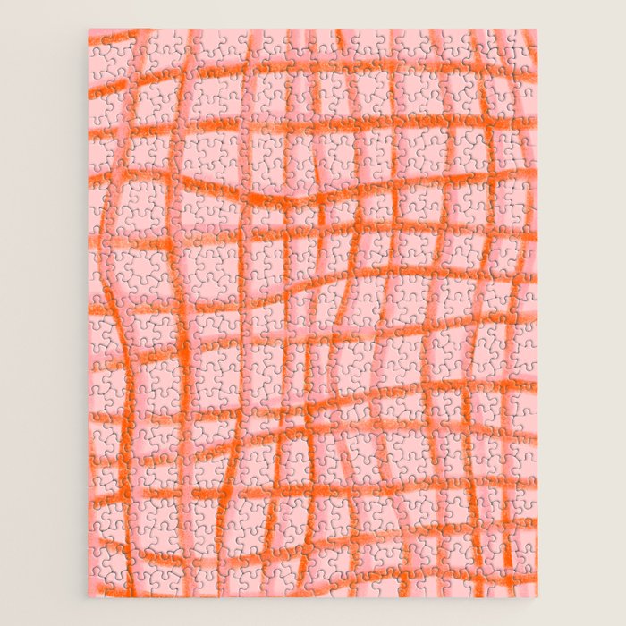Modern abstract red and pink grids  Jigsaw Puzzle Gallery Image 1