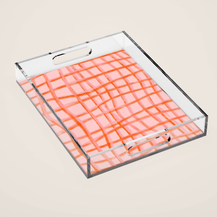 Modern abstract red and pink grids  Acrylic Tray Gallery Image 1
