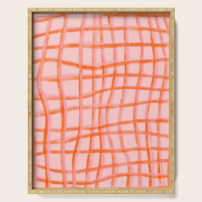 Modern abstract red and pink grids  Serving Tray Gallery Image 1