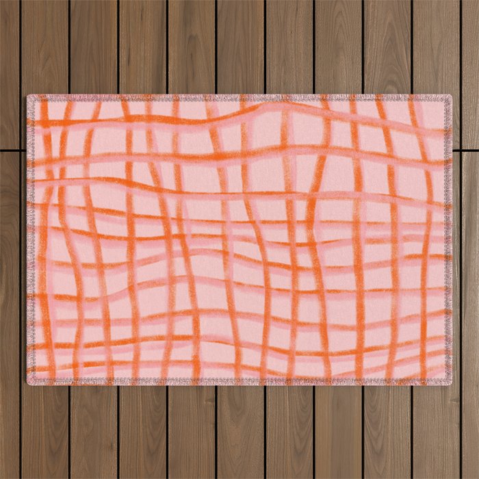 Modern abstract red and pink grids  Outdoor Rug Gallery Image 1