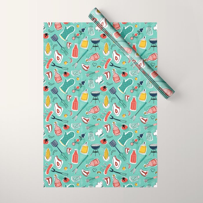 Backyard BBQ Aqua Wrapping Paper Gallery Image 1
