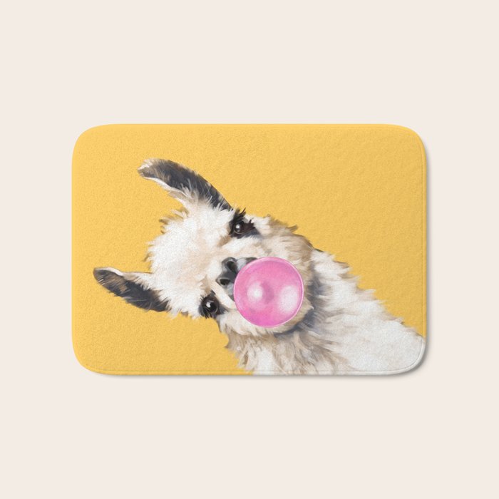 Bubble Gum Sneaky Llama in Yellow Bath Mat Gallery Image 1