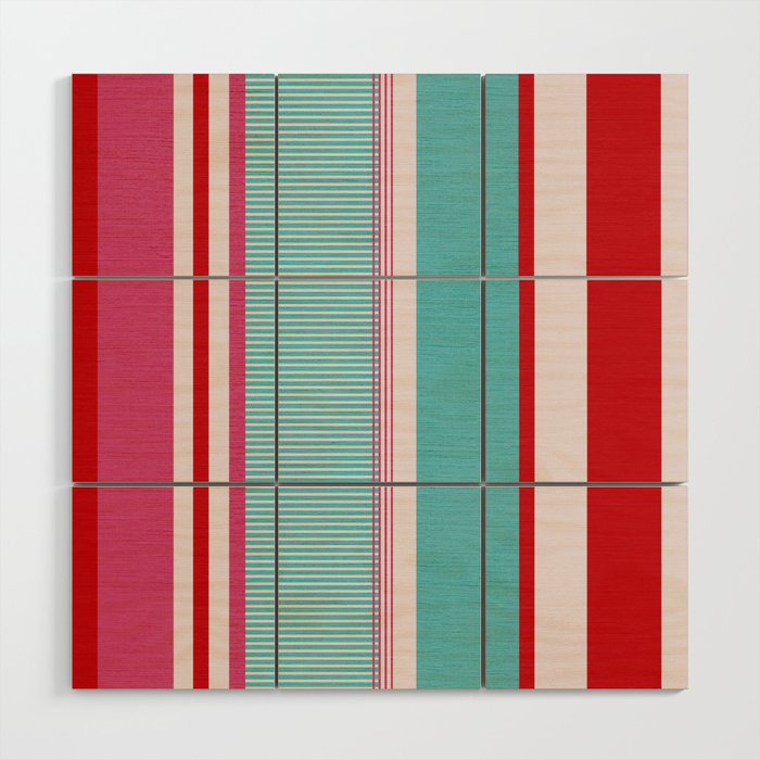 Bold Color Play Pink And Turquoise Stripes Wood Wall Art Gallery Image 1