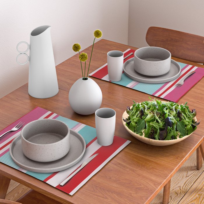 Bold Color Play Pink And Turquoise Stripes Placemat Gallery Image 2