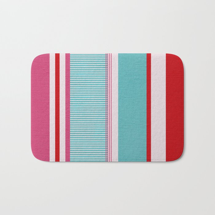 Bold Color Play Pink And Turquoise Stripes Bath Mat Gallery Image 1