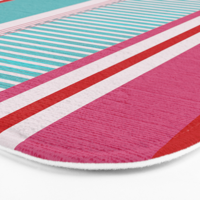 Bold Color Play Pink And Turquoise Stripes Bath Mat Gallery Image 3