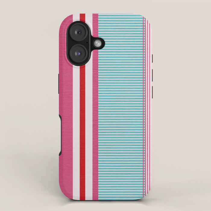 Bold Color Play Pink And Turquoise Stripes iPhone Case Gallery Image 1