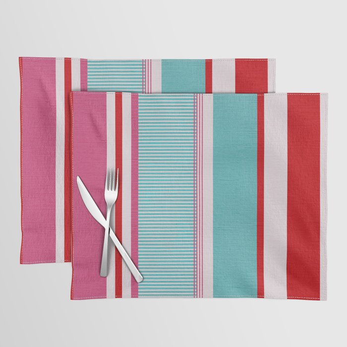 Bold Color Play Pink And Turquoise Stripes Placemat Gallery Image 1