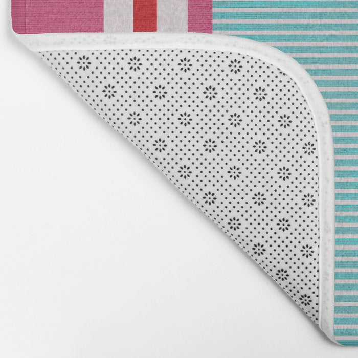 Bold Color Play Pink And Turquoise Stripes Bath Mat Gallery Image 2