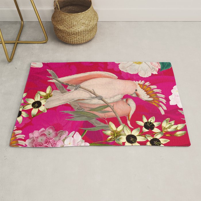 Vintage & Shabby Chic - Tropical Bird Flower Garden Rug Gallery Image 1