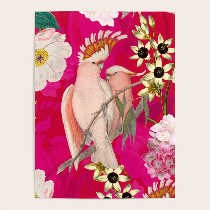 Vintage & Shabby Chic - Tropical Bird Flower Garden Poster Gallery Image 4