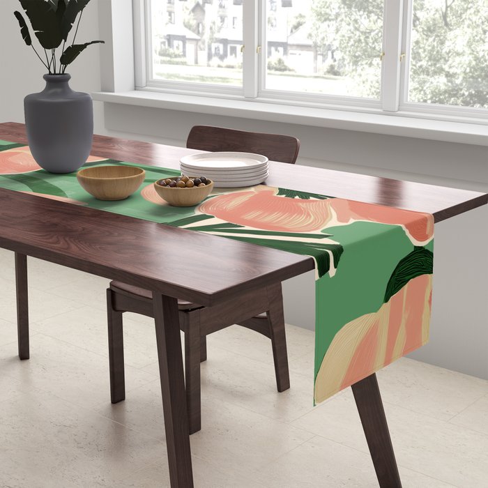 Coral Poppies on Green Table Runner Gallery Image 2