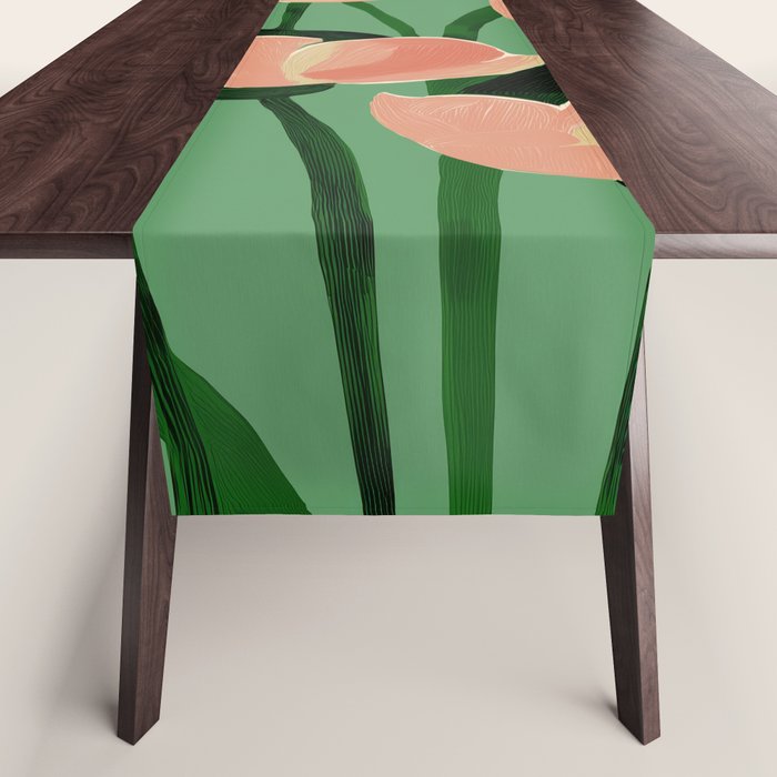 Coral Poppies on Green Table Runner Gallery Image 1
