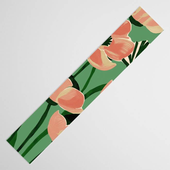 Coral Poppies on Green Table Runner Gallery Image 3